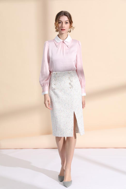 装饰扣前开衩铅笔裙 商品图0