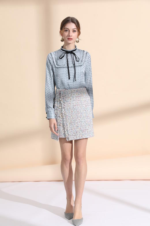 珍珠装饰扣A摆小香风半裙 商品图4