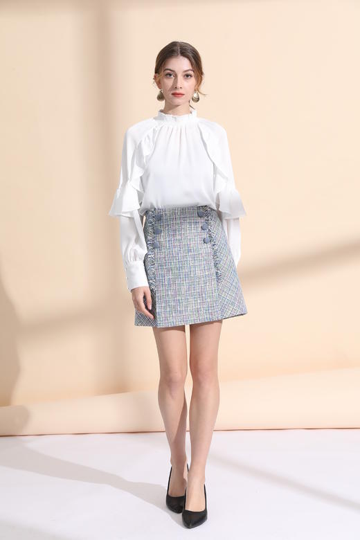 松紧小立领荷叶袖上衣 商品图2