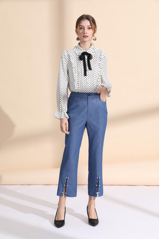 木耳边娃娃领长袖衬衣 商品图2