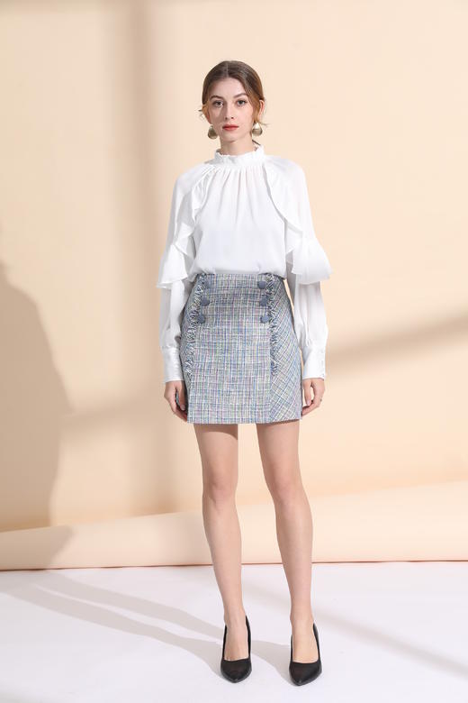 松紧小立领荷叶袖上衣 商品图1