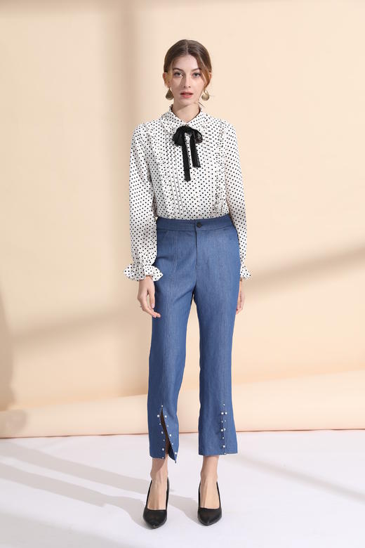 木耳边娃娃领长袖衬衣 商品图0