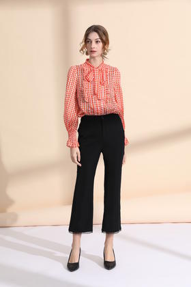 领飘带门襟压褶木耳边衬衣