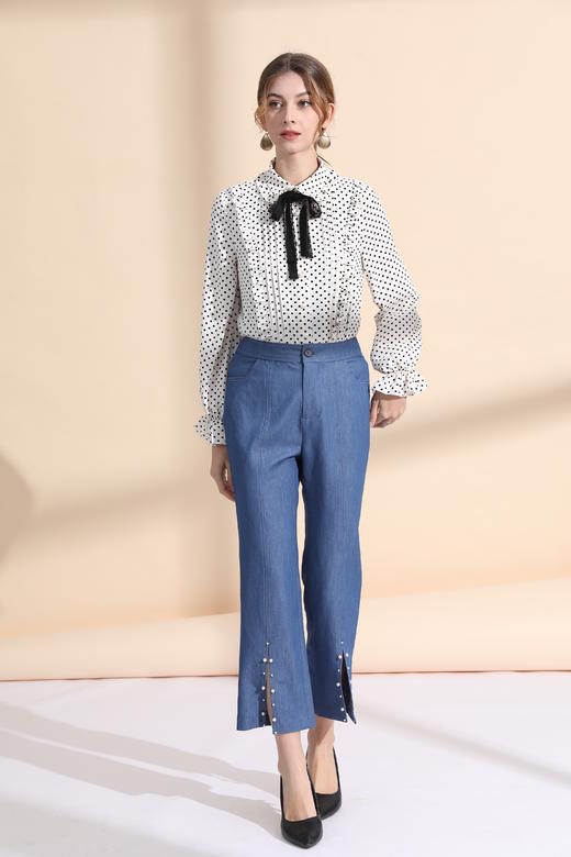 木耳边娃娃领长袖衬衣 商品图1