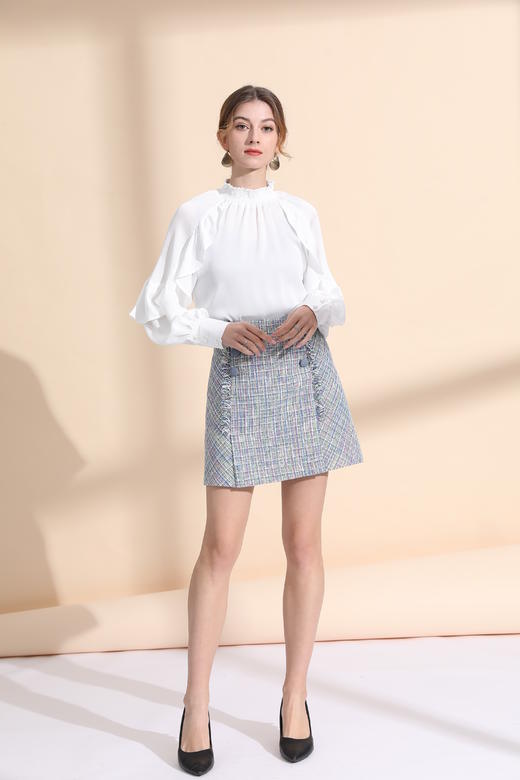 松紧小立领荷叶袖上衣 商品图3