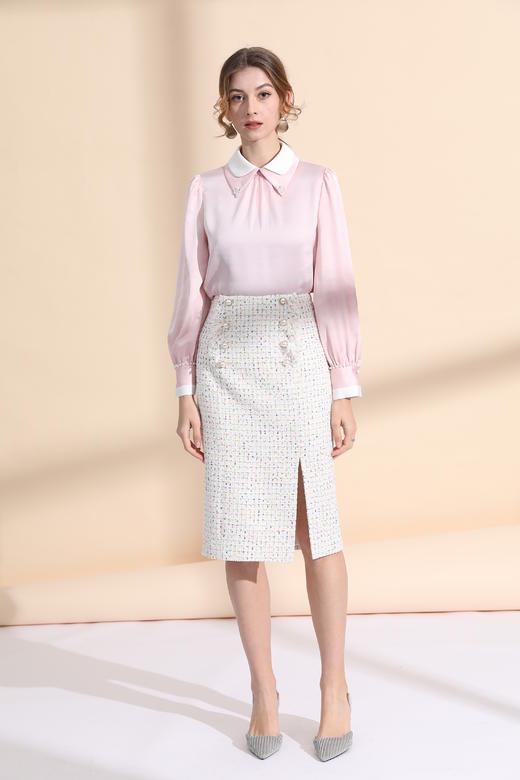 装饰扣前开衩铅笔裙 商品图1