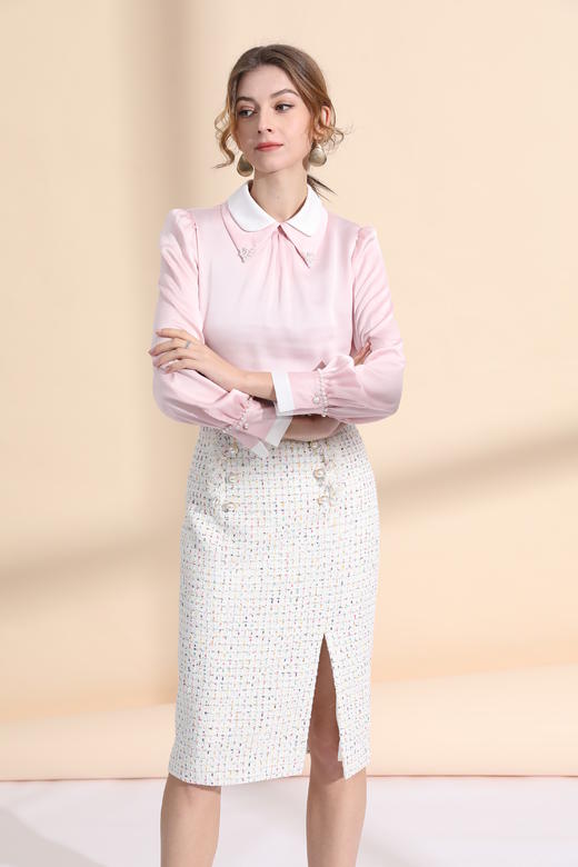 装饰扣前开衩铅笔裙 商品图3