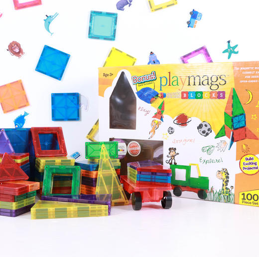美亚同款Playmags彩窗磁力片益智拼搭积木 商品图1