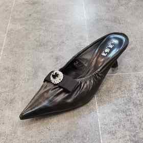 LFGJ 5807 时尚尖头细跟拖鞋真皮女凉鞋