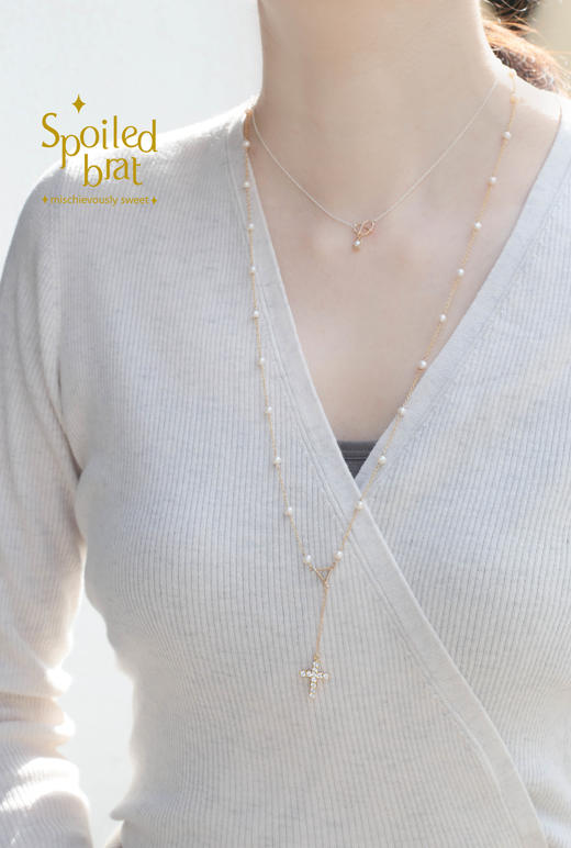 spoiledbrat jewelry珍珠十字架长链 商品图3