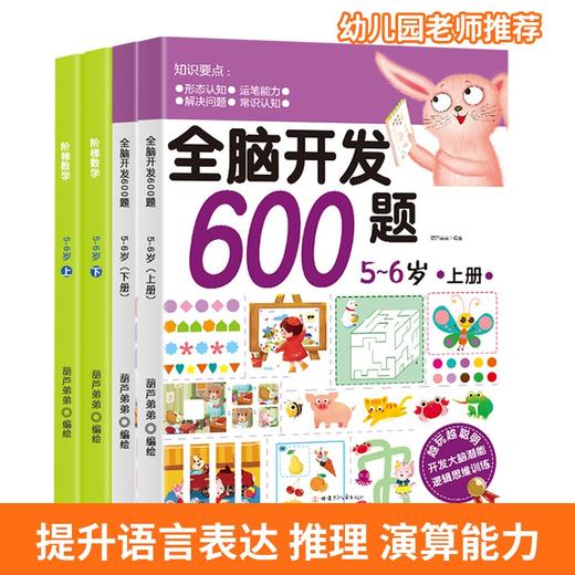 【青葫芦】全脑开发600题：5-6岁+阶梯数学：5-6岁【共4册】 幼小衔接 3-6岁 HL智力开发，通过有趣的思维游戏全面系统地开发孩子的大脑潜能 商品图0