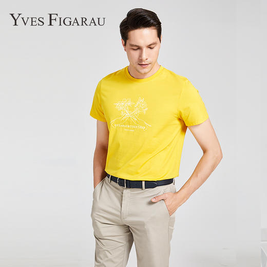 YvesFigarau伊夫·费嘉罗夏季新款100%棉男士简约印花舒适透气休闲圆领短袖T恤916865 商品图1