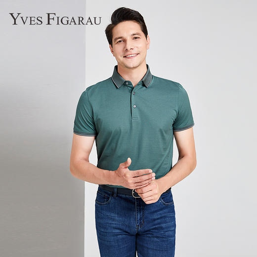YvesFigarau伊夫·费嘉罗夏季新款男士简约舒适修身透气商务休闲翻领短袖T恤915867 商品图0