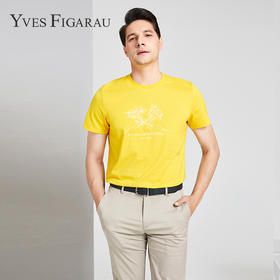 YvesFigarau伊夫·费嘉罗夏季新款100%棉男士简约印花舒适透气休闲圆领短袖T恤916865