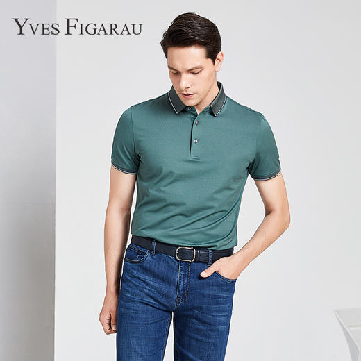 YvesFigarau伊夫·费嘉罗夏季新款男士简约舒适修身透气商务休闲翻领短袖T恤915867 商品图1