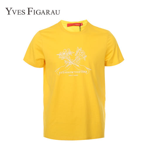 YvesFigarau伊夫·费嘉罗夏季新款100%棉男士简约印花舒适透气休闲圆领短袖T恤916865 商品图4