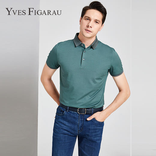 YvesFigarau伊夫·费嘉罗夏季新款男士简约舒适修身透气商务休闲翻领短袖T恤915867 商品图2