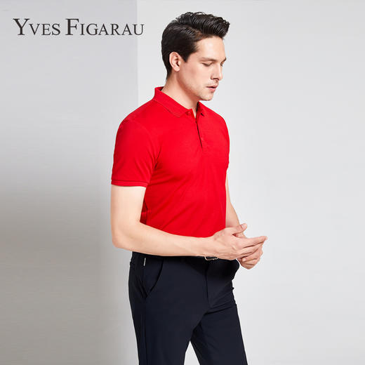 YvesFigarau伊夫·费嘉罗夏季新款男士简约舒适修身透气商务休闲翻领短袖T恤910865 商品图1