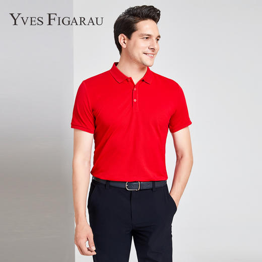 YvesFigarau伊夫·费嘉罗夏季新款男士简约舒适修身透气商务休闲翻领短袖T恤910865 商品图3
