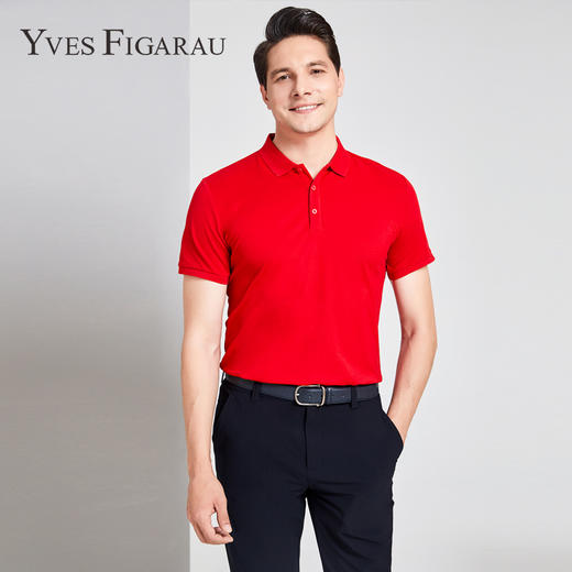 YvesFigarau伊夫·费嘉罗夏季新款男士简约舒适修身透气商务休闲翻领短袖T恤910865 商品图0