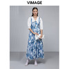 VIMAGE纬漫纪个性印花优雅百搭修身五分袖连衣裙长裙V1507173 商品缩略图2