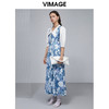 VIMAGE纬漫纪个性印花优雅百搭修身五分袖连衣裙长裙V1507173 商品缩略图1