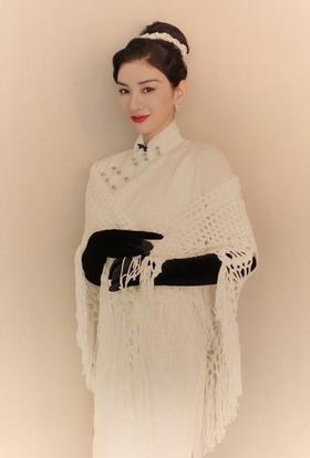 荷言HEYEN 霜露白【明星同款】白色格纹罗绿色玉石扣手工旗袍