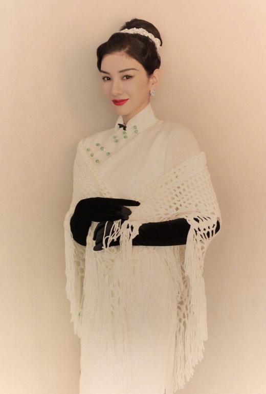 荷言HEYEN 霜露白【明星同款】白色格纹罗绿色玉石扣手工旗袍 商品图0