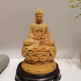16cm坐莲如来 大°黄杨木摆件