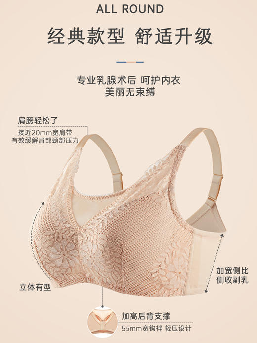 【若初】【新邂逅】术后专用透气抗菌义乳文胸 透气网眼 侧收副乳 商品图0