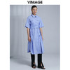 VIMAGE纬漫纪夏季新款显瘦显高翻领收腰中长款衬衫裙V1507120连衣裙 商品缩略图0