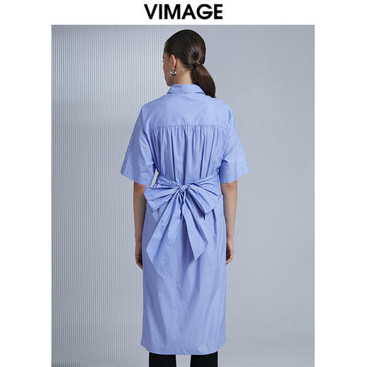 VIMAGE纬漫纪夏季新款显瘦显高翻领收腰中长款衬衫裙V1507120连衣裙 商品图2