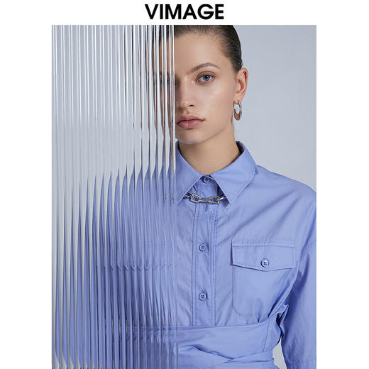 VIMAGE纬漫纪夏季新款显瘦显高翻领收腰中长款衬衫裙V1507120连衣裙 商品图1