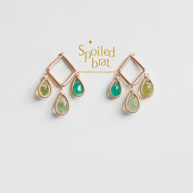 SpoiledBrat Jewelry几何造型三色宝石绿玉髓橄榄石葡萄晶耳环