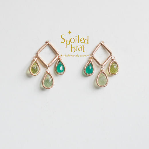 SpoiledBrat Jewelry几何造型三色宝石绿玉髓橄榄石葡萄晶耳环 商品图0