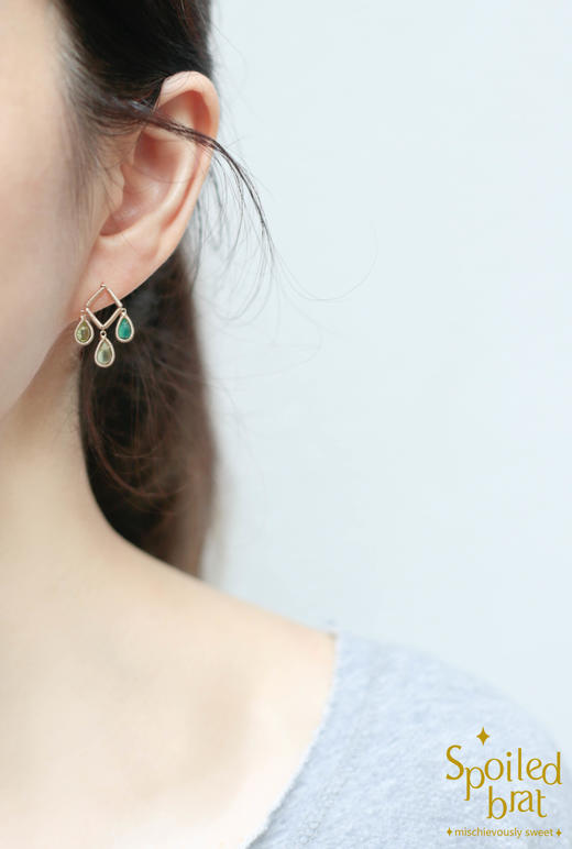 SpoiledBrat Jewelry几何造型三色宝石绿玉髓橄榄石葡萄晶耳环 商品图2