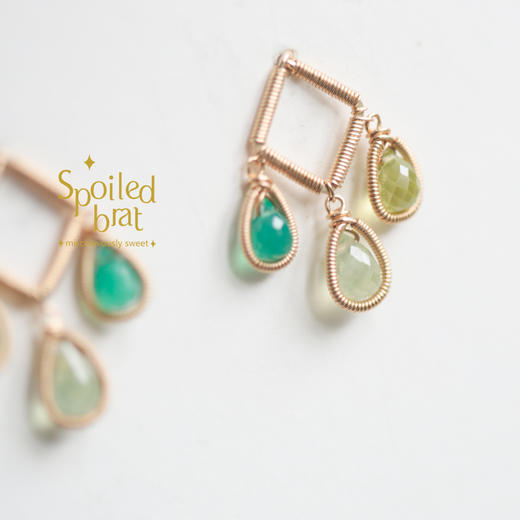SpoiledBrat Jewelry几何造型三色宝石绿玉髓橄榄石葡萄晶耳环 商品图1