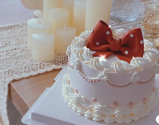 复古小清新翻糖蝴蝶结蛋糕 商品图0