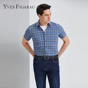 YvesFigarau伊夫·费嘉罗夏季新款商务休闲格纹舒适透气短袖衬衫912466