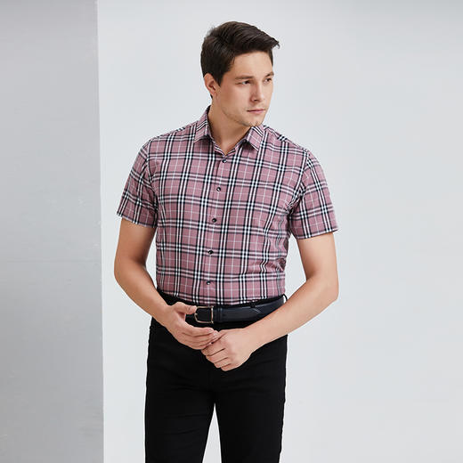YvesFigarau伊夫·费嘉罗夏季新款商务休闲格纹舒适透气短袖衬衫912465 商品图2