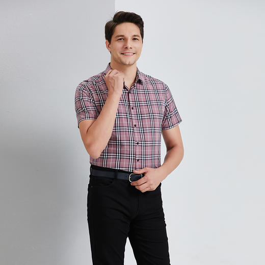 YvesFigarau伊夫·费嘉罗夏季新款商务休闲格纹舒适透气短袖衬衫912465 商品图1