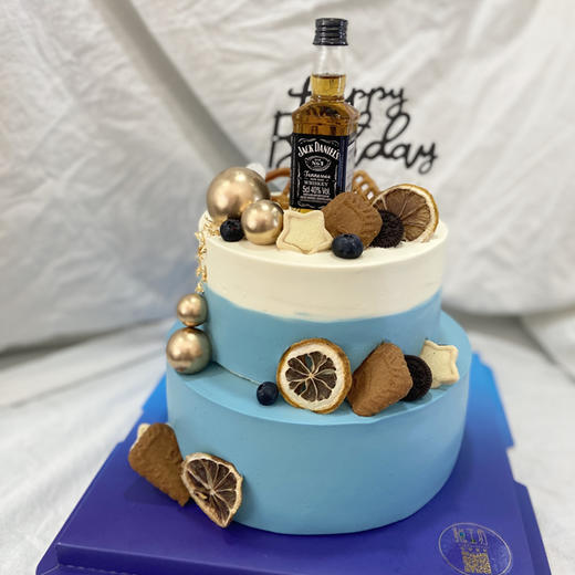 蓝色简约酒版&送给长辈，男士的简约款式（蛋糕需提前6小时下单，不接急单）【页面往下拉，有尺寸和口味选择】 商品图1