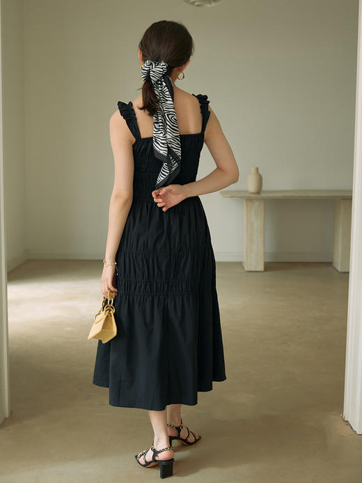 HeyDress吊带裙小黑裙礼服裙女夏季设计感褶皱连衣裙收腰法式长裙吊带裙子 商品图1