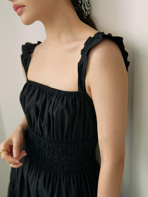 HeyDress吊带裙小黑裙礼服裙女夏季设计感褶皱连衣裙收腰法式长裙吊带裙子 商品图2