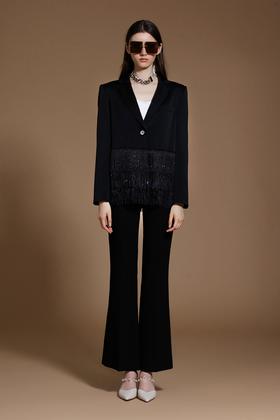 进口三醋酸黑色修身喇叭裤