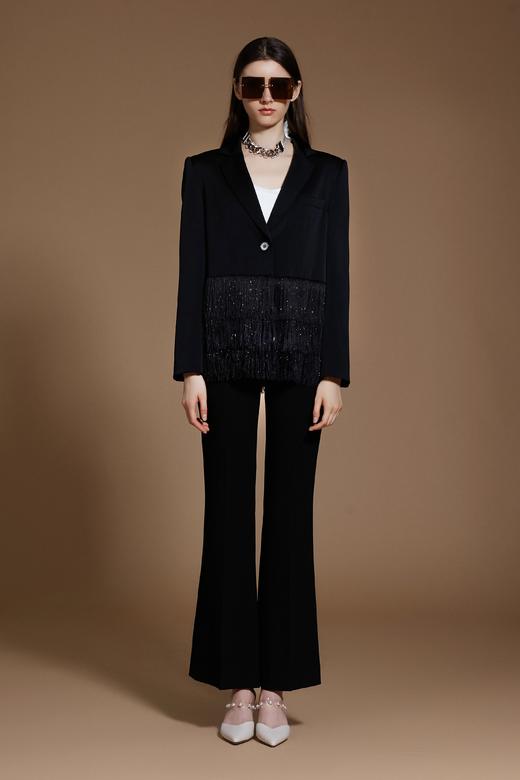 进口三醋酸黑色修身喇叭裤 商品图0