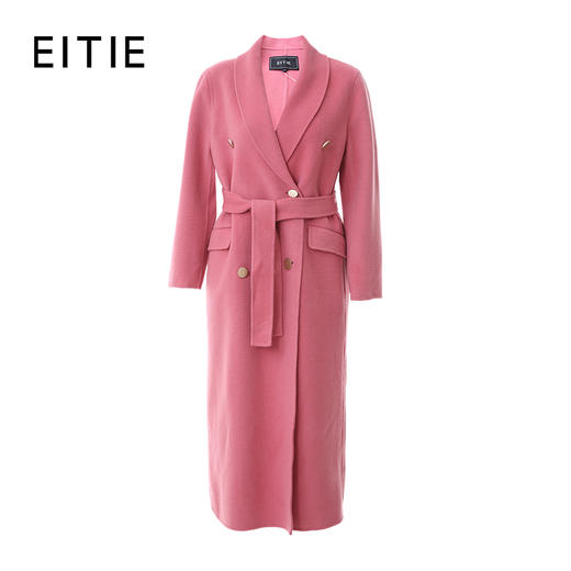 EITIE爱特爱春季新款时尚气质双排扣收腰长款羊毛呢大衣外套6114801 商品图11