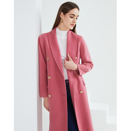 EITIE爱特爱春季新款时尚气质双排扣收腰长款羊毛呢大衣外套6114801 商品图9