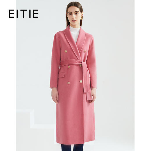 EITIE爱特爱春季新款时尚气质双排扣收腰长款羊毛呢大衣外套6114801 商品图1