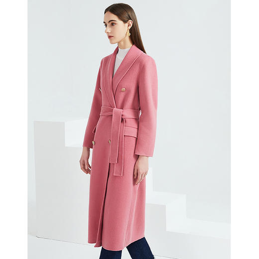 EITIE爱特爱春季新款时尚气质双排扣收腰长款羊毛呢大衣外套6114801 商品图7